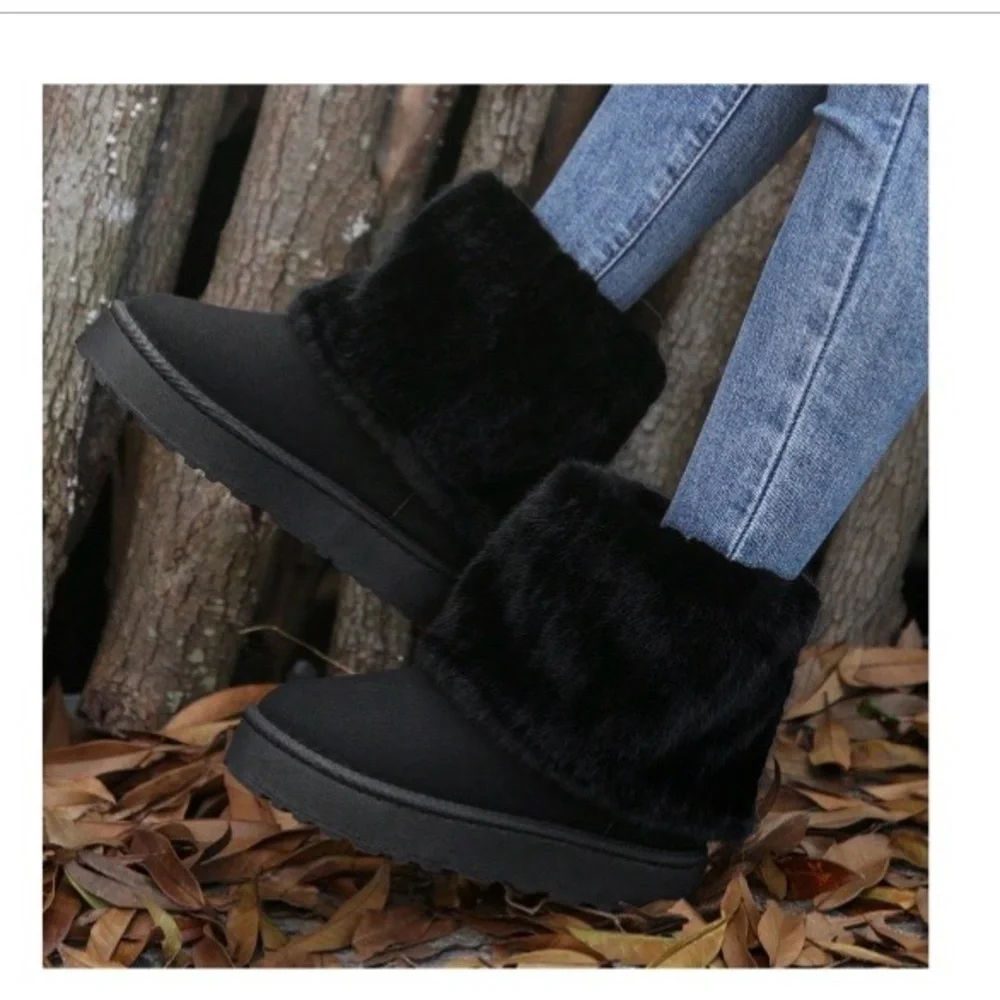 🌸SS6 - Women's Black Fur-Lined Boots🖤